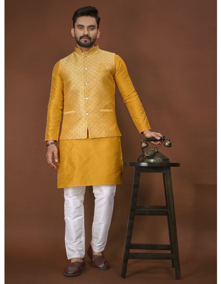Indian Traditional Festive Men’s Kurta Pajama Jacket Set mahezon