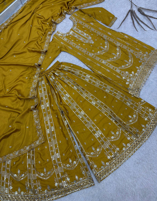 Load image into Gallery viewer, Festive Readymade Sequence Embroidered Women Top Palazzo Dupatta Suit Dress mahezon
