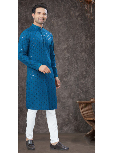 Load image into Gallery viewer, Lucknowi Chikankari Blue Mens Kurta Pajama mahezon
