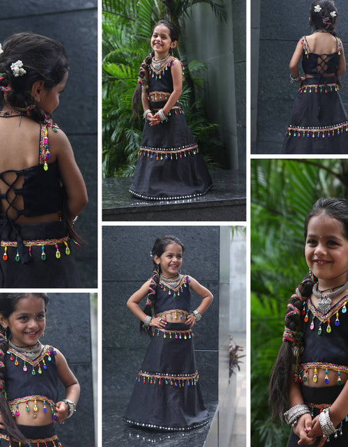 Load image into Gallery viewer, Traditional Navratri Garba Kids Girls Black Lehenga Blouse mahezon
