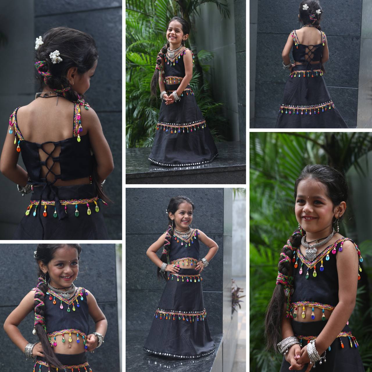 Traditional Navratri Garba Kids Girls Black Lehenga Blouse mahezon