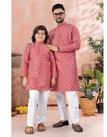 Indian Traditional Father and Son Same Matching Kurta Pajama Set mahezon