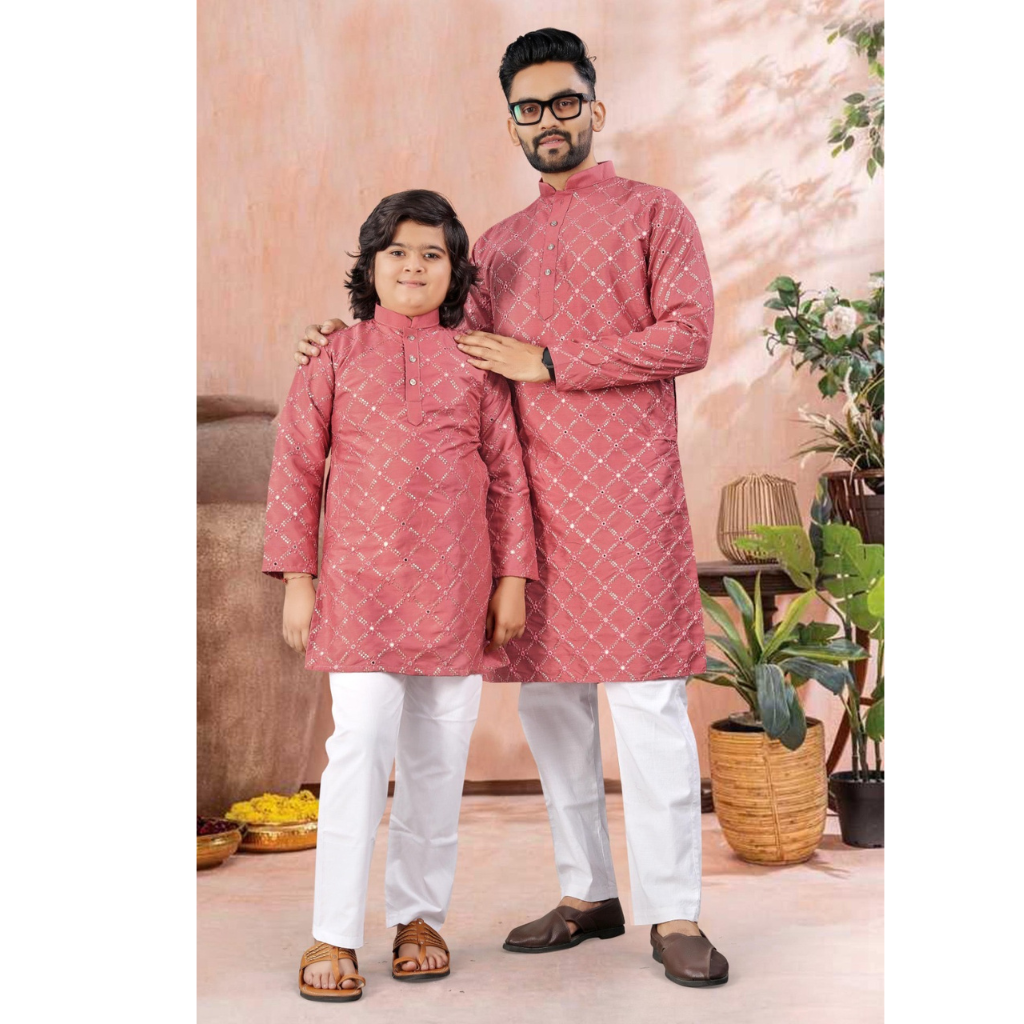 Indian Traditional Father and Son Same Matching Kurta Pajama Set mahezon