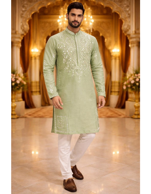Load image into Gallery viewer, Indian Traditional Cotton Embroidery Men’s Short Kurta Pajama Set mahezon
