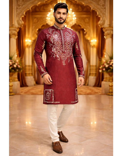 Load image into Gallery viewer, Indian Traditional Cotton Embroidery Men’s Short Kurta Pajama Set mahezon
