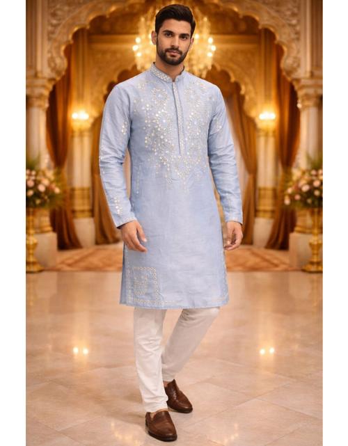 Load image into Gallery viewer, Indian Traditional Cotton Embroidery Men’s Short Kurta Pajama Set mahezon
