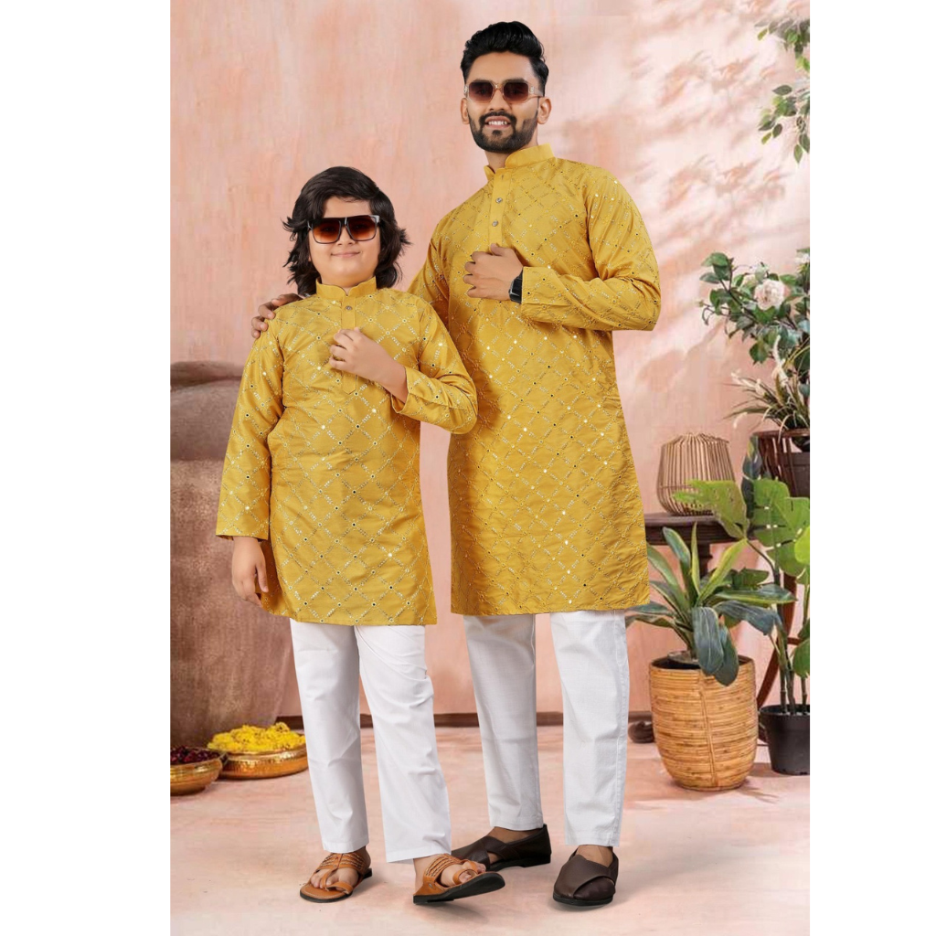 Indian Traditional Father and Son Same Matching Kurta Pajama Set mahezon