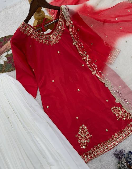 Load image into Gallery viewer, Festive Embroidered Sequence Women Top Palazzo Dupatta Suit Dress mahezon
