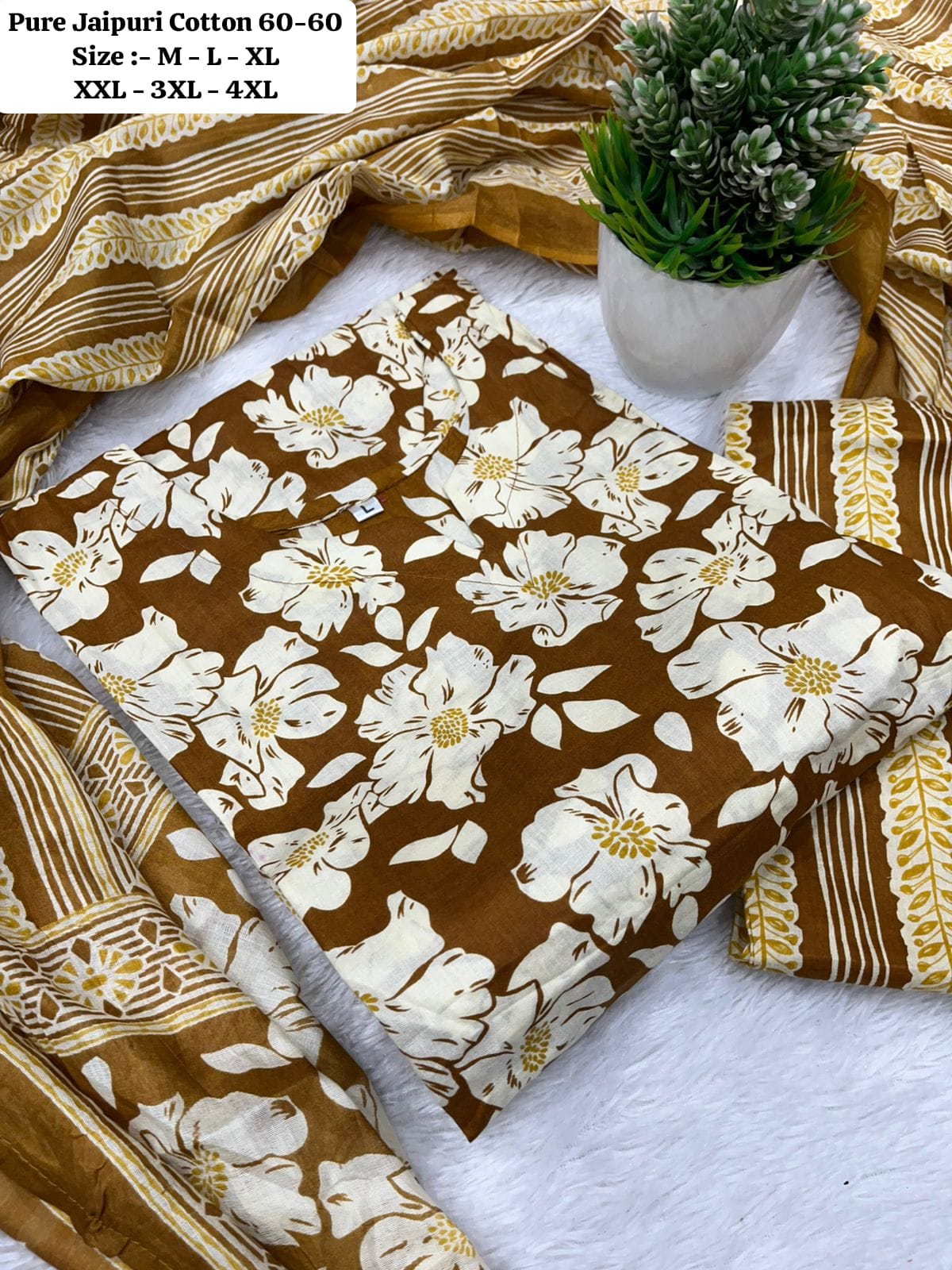 Jaipuri Cotton Women Kurta Pant Dupatta Set mahezon