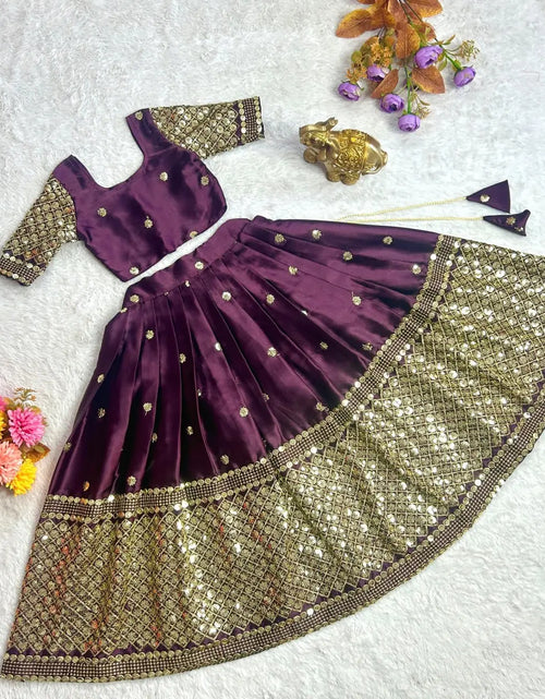 Load image into Gallery viewer, Kids Girls Ethnic Purple Lehenga Choli Dupatta Set mahezon
