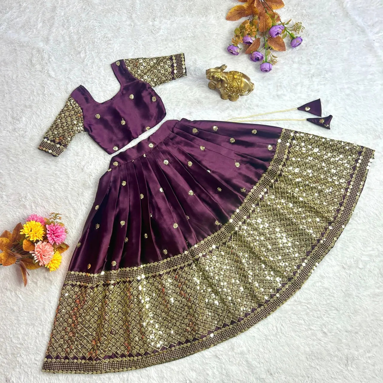 Kids Girls Ethnic Purple Lehenga Choli Dupatta Set mahezon