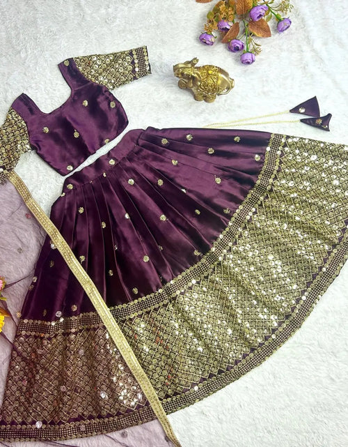 Load image into Gallery viewer, Kids Girls Ethnic Purple Lehenga Choli Dupatta Set mahezon
