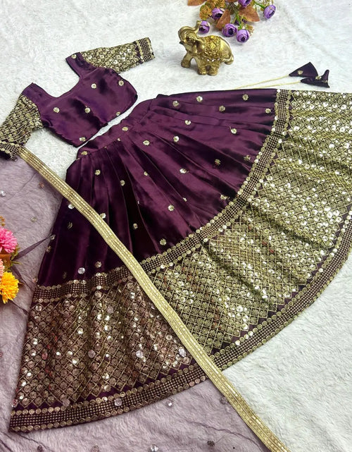 Load image into Gallery viewer, Kids Girls Ethnic Purple Lehenga Choli Dupatta Set mahezon
