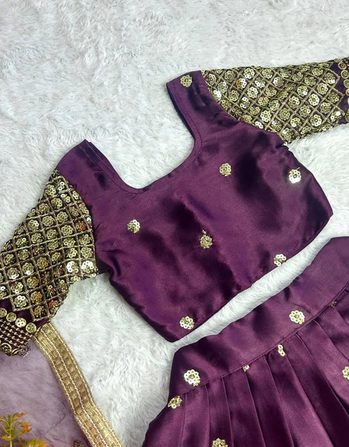 Load image into Gallery viewer, Kids Girls Ethnic Purple Lehenga Choli Dupatta Set mahezon
