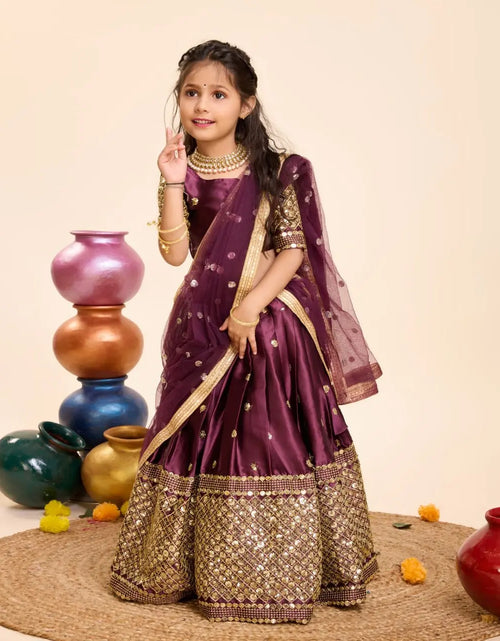 Load image into Gallery viewer, Kids Girls Ethnic Purple Lehenga Choli Dupatta Set mahezon
