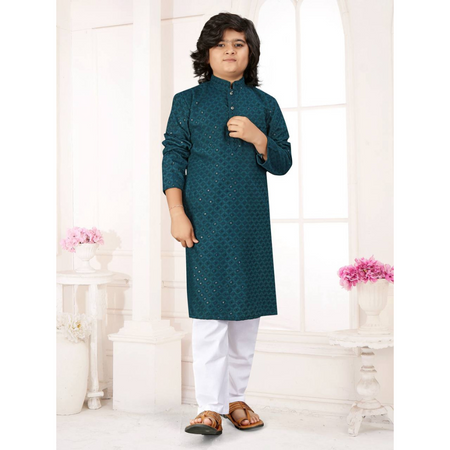 Ethnic Indian Father and Son Same Matching Blue Kurta Pajama Set mahezon