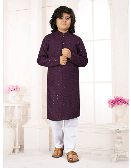 Ethnic Indian Father and Son Same Matching Purple Kurta Pajama Set mahezon