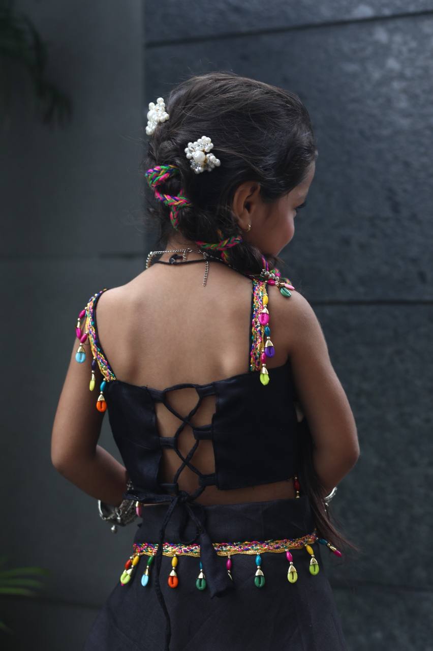 Traditional Navratri Garba Kids Girls Black Lehenga Blouse mahezon
