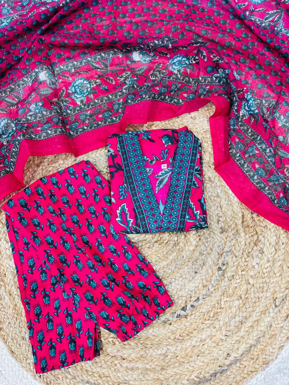 Designer Kids Girls Cotton Kurti Pant Dupatta Set