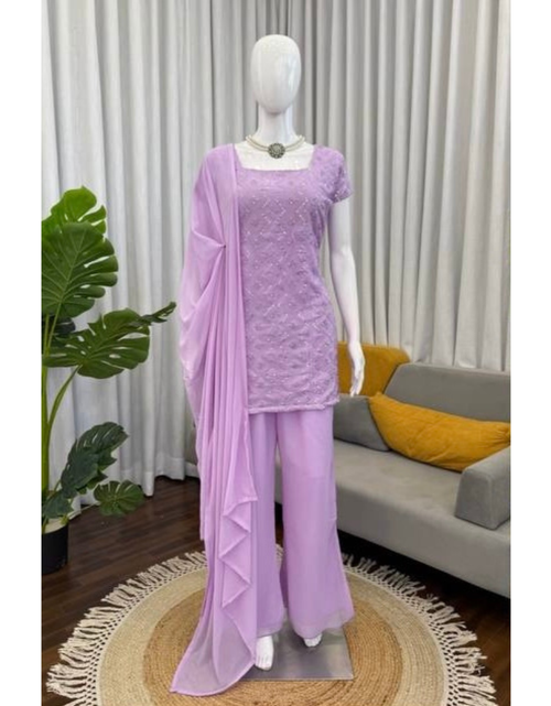 Load image into Gallery viewer, Festive Special Georgette Women Kurti Pant Dupatta Set mahezon
