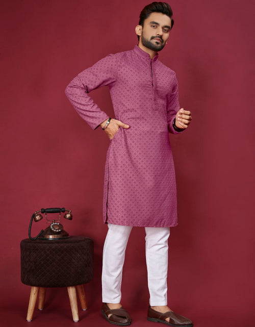 Load image into Gallery viewer, Indian Traditional Cotton Lucknowi Men Kurta Pyjama Set mahezon
