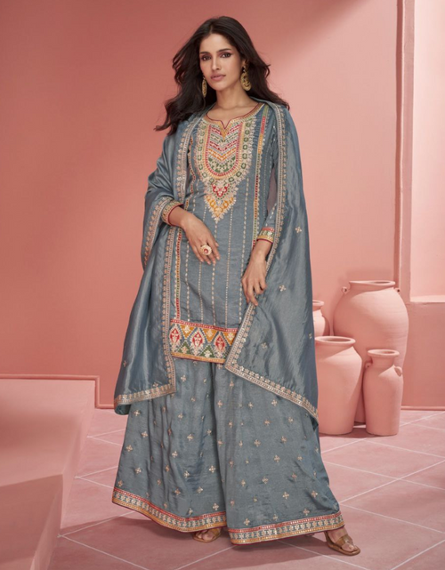 Swara Blue Handblock Kurta Suit Set with Pants and Dupatta (Set of 3) –  Krafted with Happiness