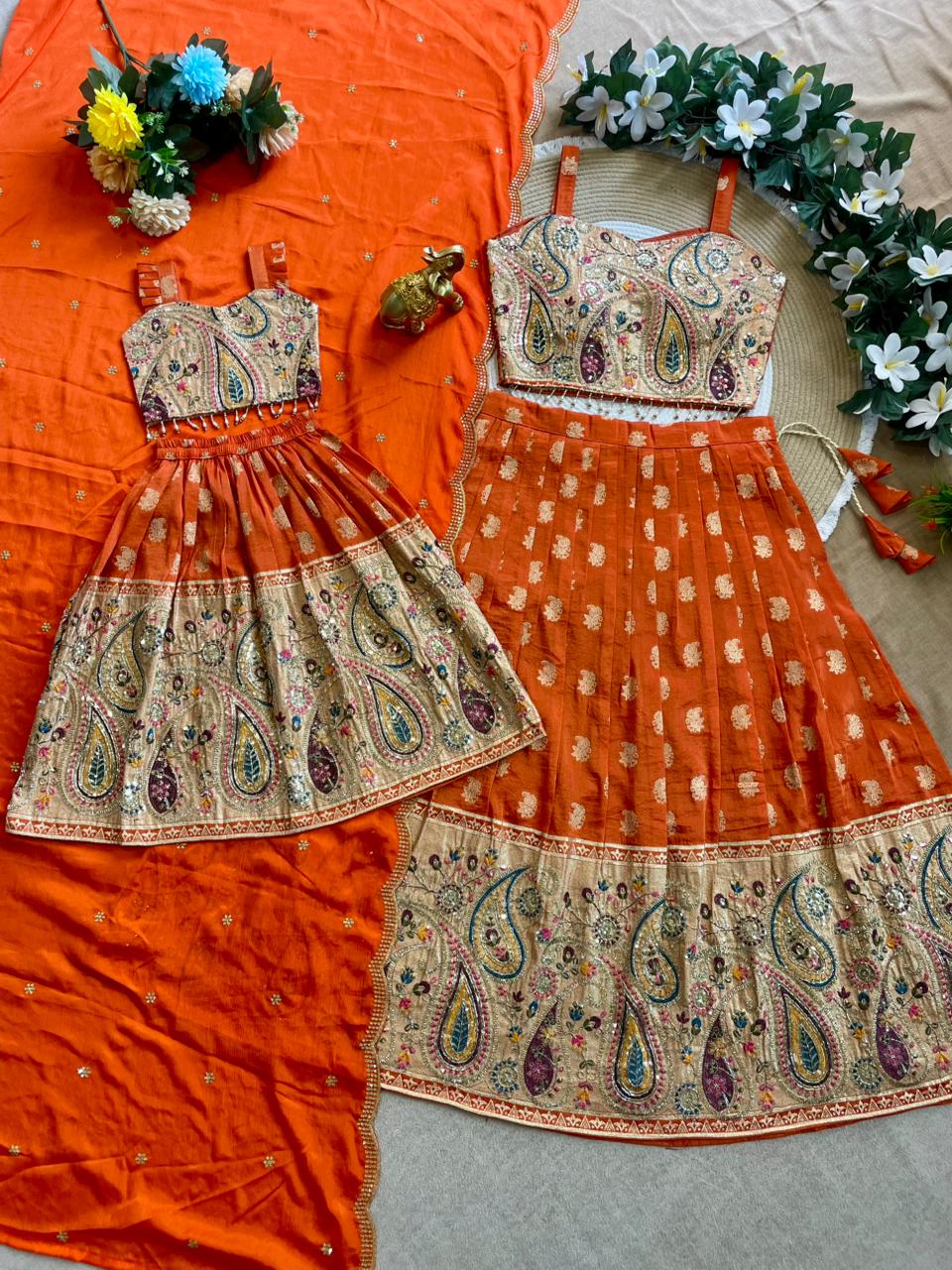 Festive Mother Daughter Twinning Lehenga Choli Dupatta Outfit Set mahezon