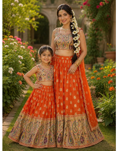 Festive Mother Daughter Twinning Lehenga Choli Dupatta Outfit Set mahezon