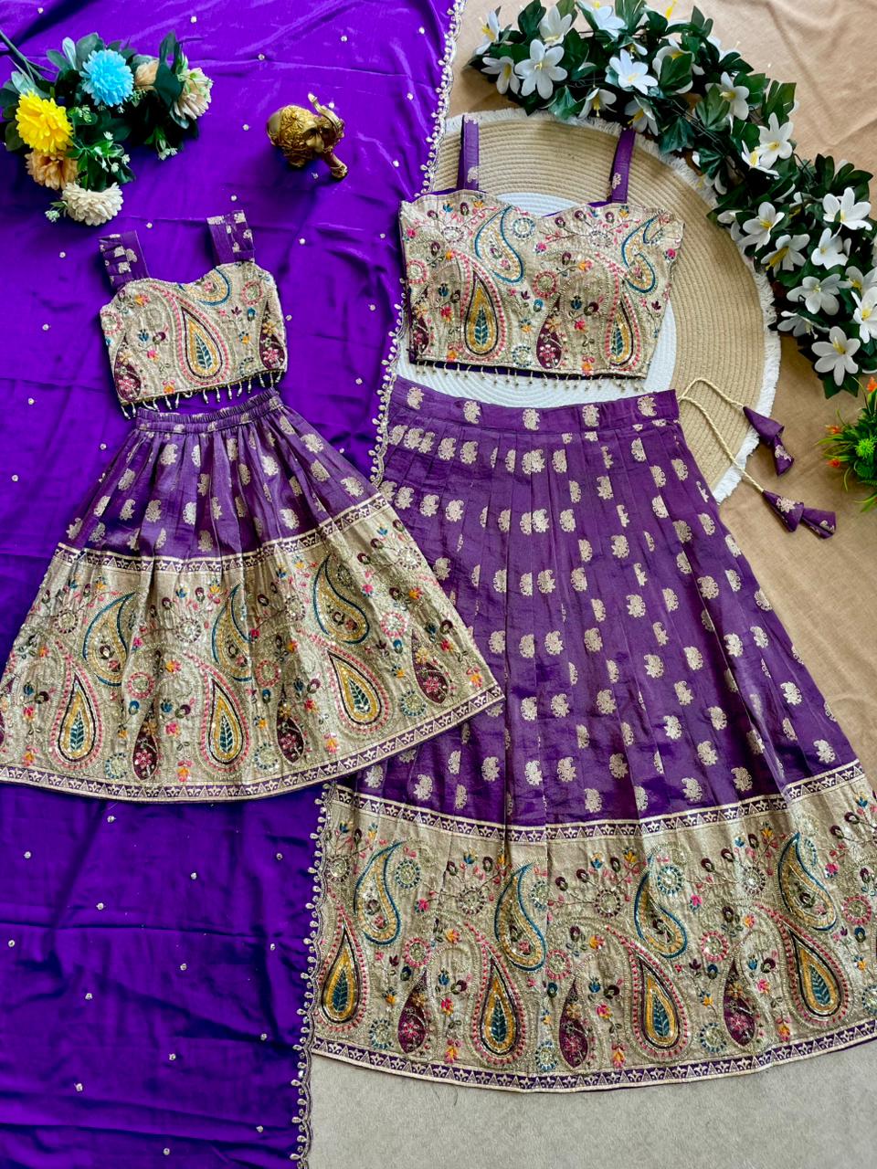 Festive Mother Daughter Twinning Lehenga Choli Dupatta Outfit Set mahezon