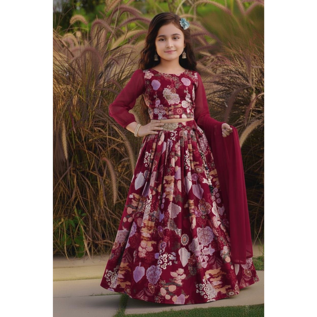 Stylish Readymade Girl Kids Lehenga Blouse Dupatta mahezon