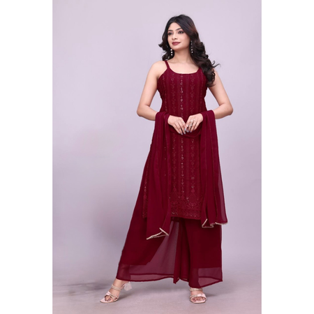 Wedding Embroidered Kurti Sharara Dupatta Dress Mahezon