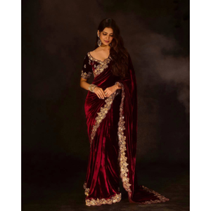 Winter Designer Velvet Women Saree mahezon