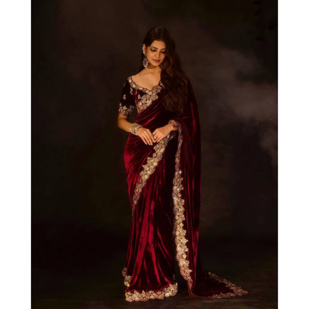 Winter Designer Velvet Women Saree mahezon