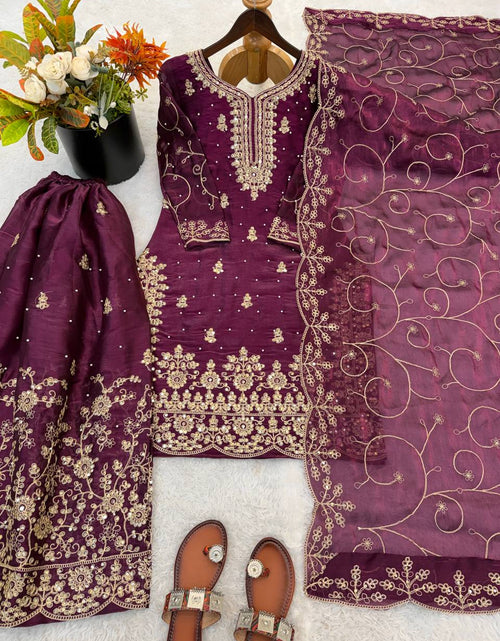 Load image into Gallery viewer, Ethnic Wear Matching Purple Mother Daughter Designer Party wear Top Palazzo Dupatta Suit Set mahezon
