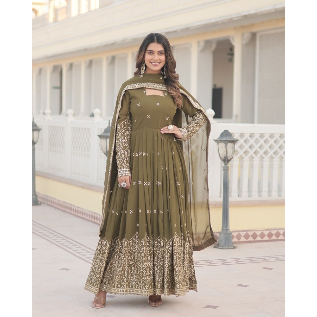 Ethnic Party wear Women Gown Dupatta Suit mahezon