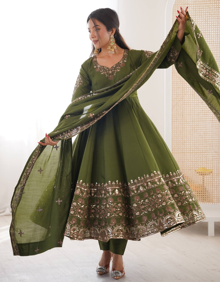 Designer Embroidery Sequin Women Gown Dupatta Suit mahezon