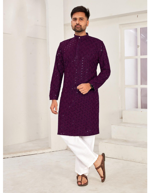 Load image into Gallery viewer, Men Traditional Purple Chikankari Kurta Pajama for Diwali and Festival mahezon
