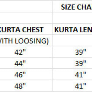 Men Chikankari Festive Kurta Pajama Size Chart