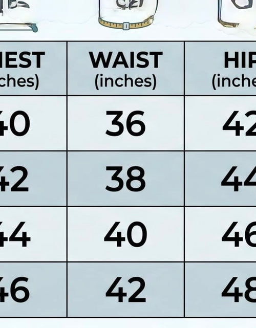 Load image into Gallery viewer, A size chart table showing measurements for sizes M, L, XL, and XXL, with columns for chest, waist, hip, and shoulder in inches.
