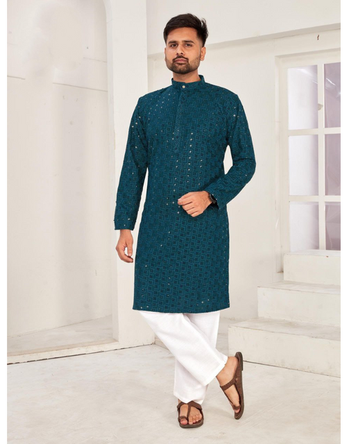 Load image into Gallery viewer, Men Traditional Blue Chikankari Kurta Pajama for Diwali and Festival mahezon
