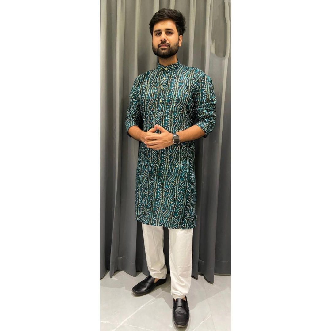 Men Traditional Indian Bandhani Print Kurta mahezon