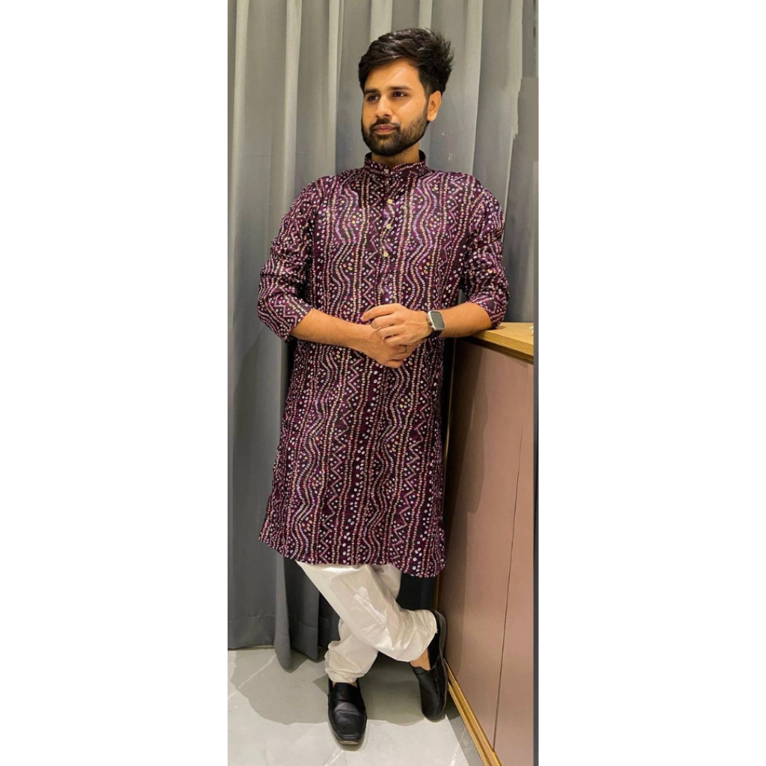 Men Traditional Indian Bandhani Print Kurta mahezon