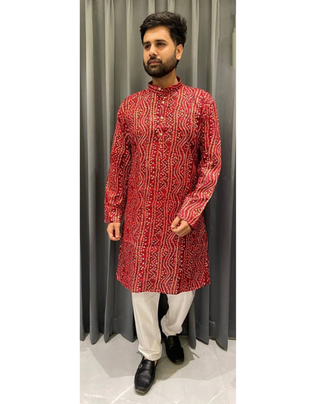 Men Traditional Indian Bandhani Print Kurta mahezon