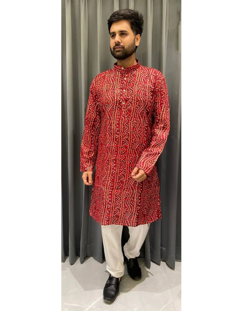 Load image into Gallery viewer, Men Traditional Indian Bandhani Print Kurta mahezon
