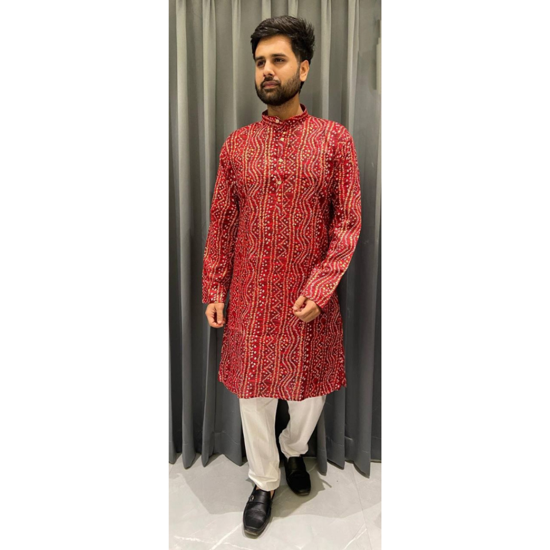 Men Traditional Indian Bandhani Print Kurta mahezon