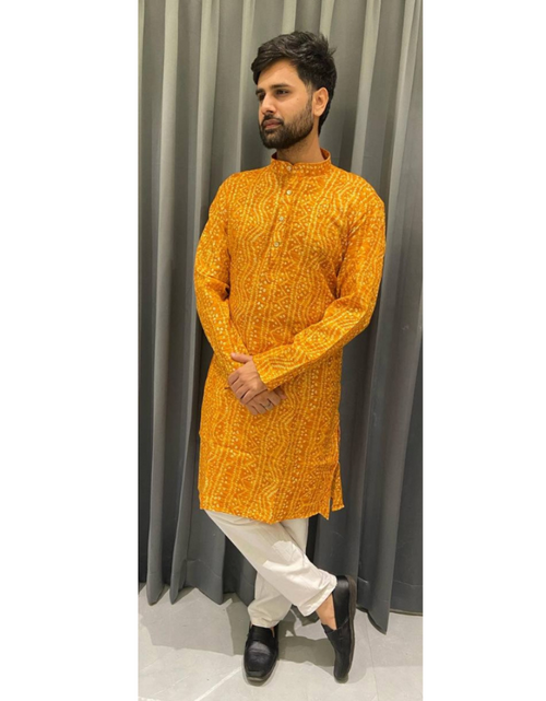 Load image into Gallery viewer, Men Traditional Indian Bandhani Print Kurta mahezon
