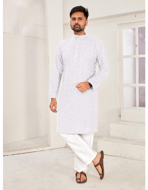 Load image into Gallery viewer, Men Traditional White Chikankari Kurta Pajama for Diwali and Festival mahezon
