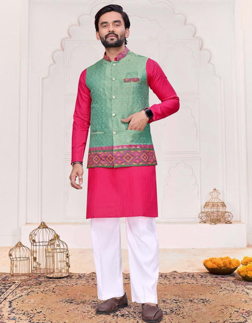 Load image into Gallery viewer, Ethnic Couple Wear  Indian Men Kurta Pajama Koti and Women Saree Outfits Set mahezon

