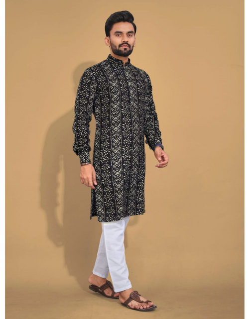 Load image into Gallery viewer, Men&#39;s Ethnic Cotton Black Kurta Pajama Set mahezon
