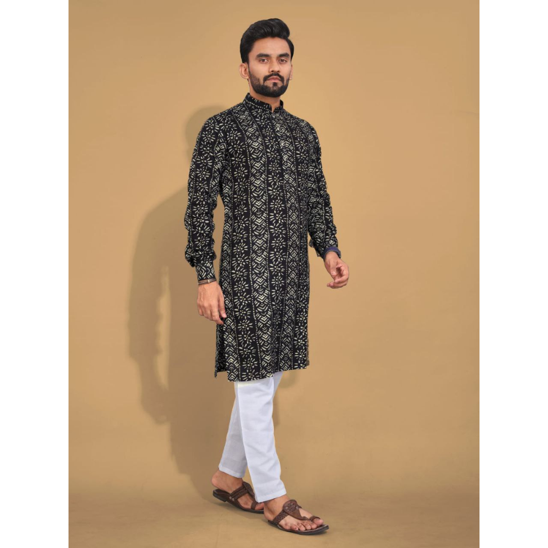 Men's Ethnic Cotton Black Kurta Pajama Set mahezon